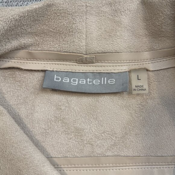 Bagatelle Womens Size L Beige Faux Leather Draped Jacket Open Front Long Sleeve - Picture 6 of 16